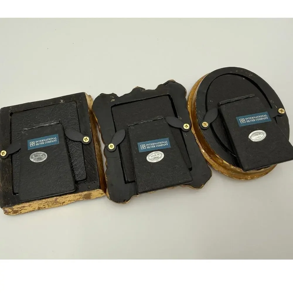 Mid-20th Century International Silver Company Set of 3 Mini Gold Ornate Frames